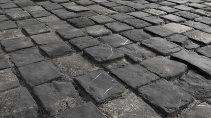 Seamless photorealistic gray cobblestone texture with weathered, cracked stones and natural moss, perfect for architectural visualization and construction 3D projects