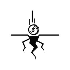 Economic Downturn: A conceptual illustration depicting a coin falling into a chasm, symbolizing financial crisis and instability with minimalist design and impactful symbolism.