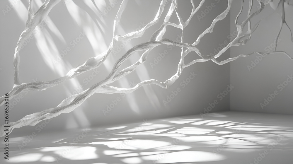 Poster white room with abstract branchlike structure casting shadows