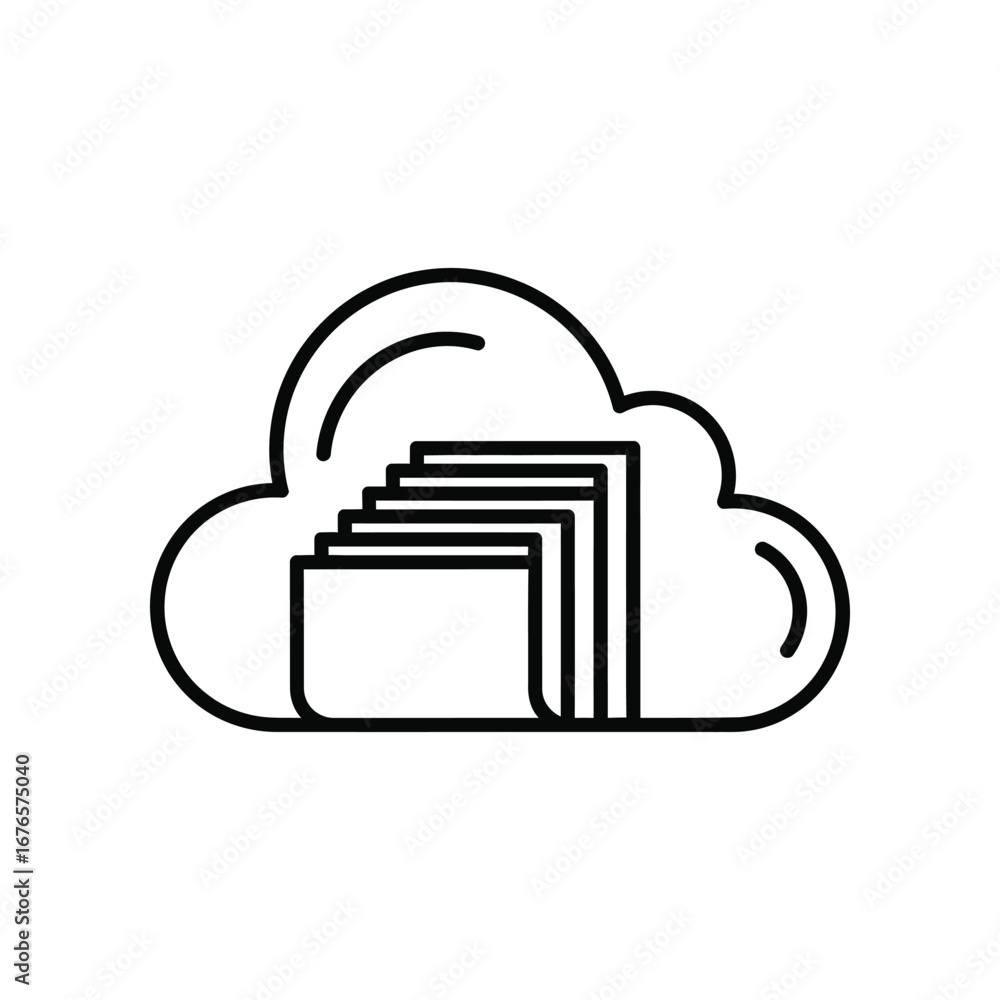 Poster cloud data storage concept: a clean, simple line drawing depicts a cloud, symbolizing digital storag