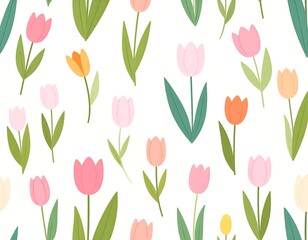 Floral tulip pattern on white
