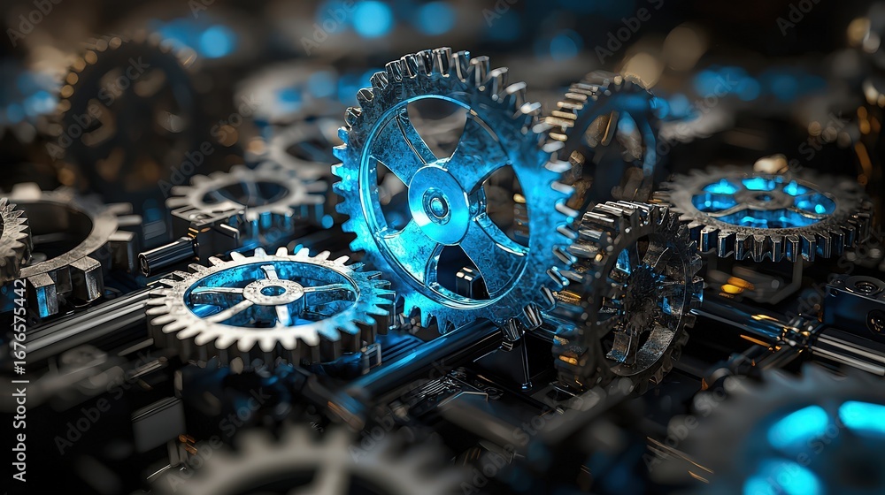 Aufkleber industrial gears in motion a close-up view of mechanical precision technology environment abstract c