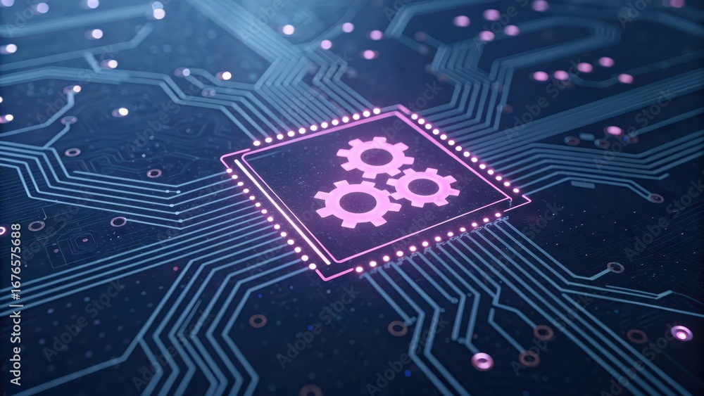 Aufkleber predictive maintenance ai abstract close-up of a circuit board with gears symbolizing technology and