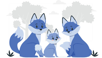 Cute fox family illustration in a natural setting