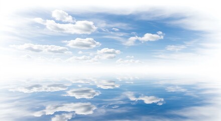 Fototapeta premium 爽やか青空 水面へ映る雲 静かな風景. AI Generated