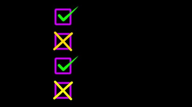 Checkboxes with correct and incorrect marks with alpha channel. tests, student assessments, e-learning platforms, answer validation, and academic performance visuals.