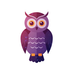 Fototapeta premium Stylized cartoon owl with a purple cosmic galaxy texture large orange eyes and pointed ear tufts.