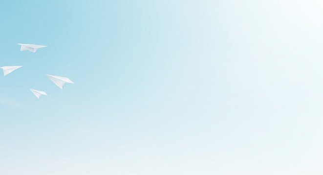 爽やか青空 紙飛行機 優しく舞い上がる 希望満載. AI Generated