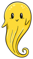 Fototapeta premium Cute yellow ghost cartoon character with a friendly smile floating. Adorable kawaii phantom illustration.