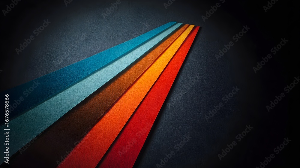 Aufkleber a dynamic composition of overlapping vibrant color strips against a dark backdrop creates a striking