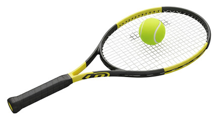 Tennis Racket and Ball Sports Equipment Black Background