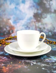 Fototapeta premium White Teacup Set on Artistic Surface