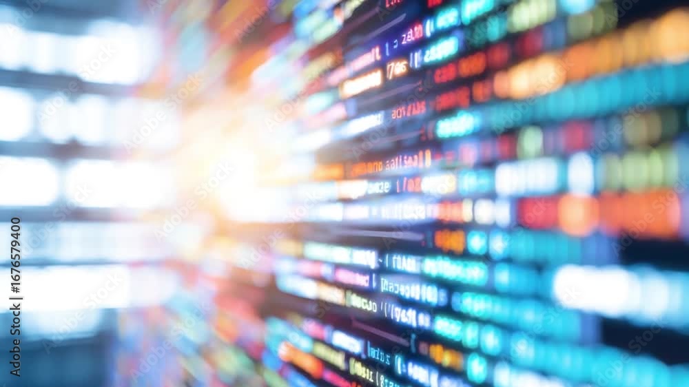 Poster dynamic data streams come alive in a vibrant, abstract composition, suggesting the rapid flow and in