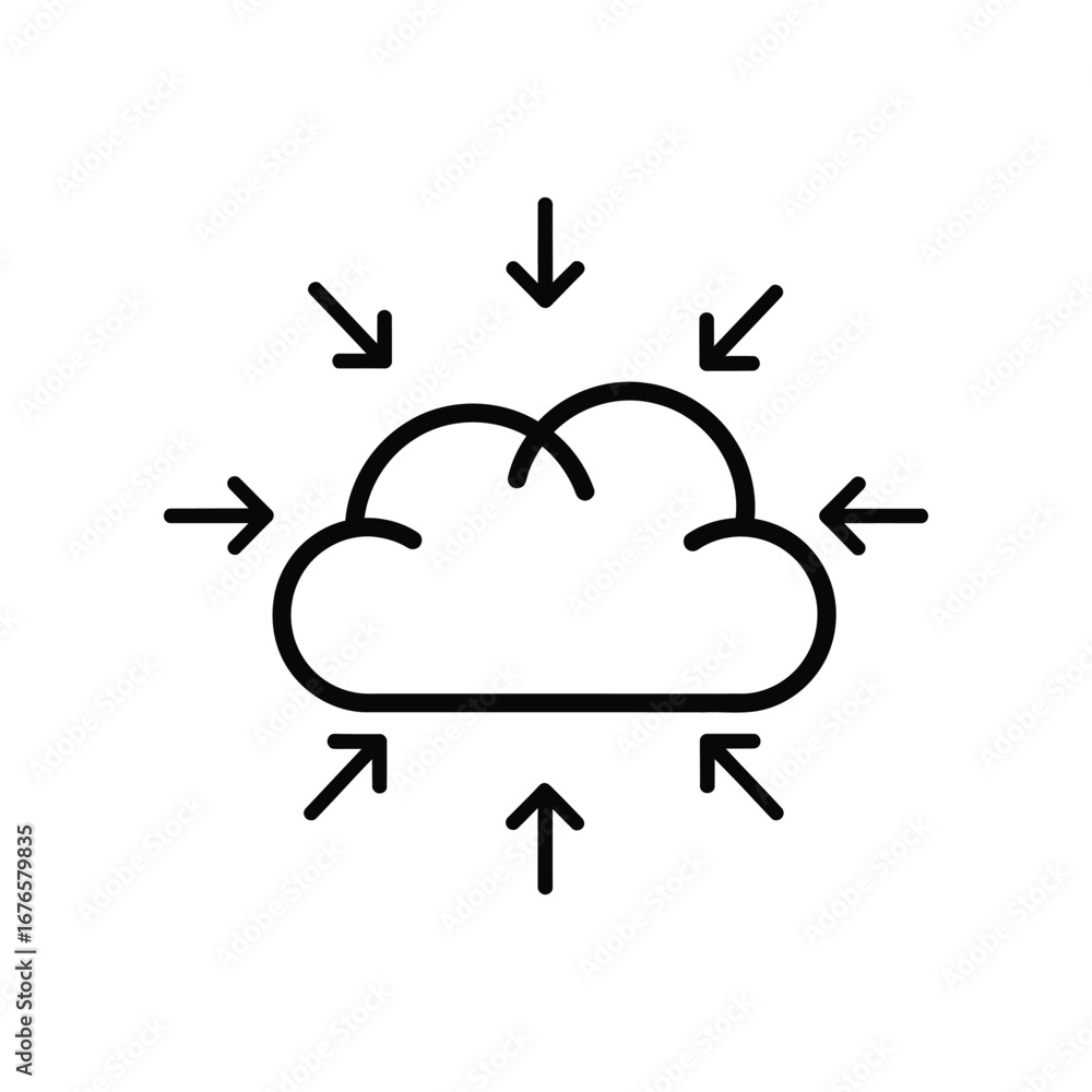 Poster cloud computing and data interaction: a minimal, clean line-art illustration depicting a cloud being