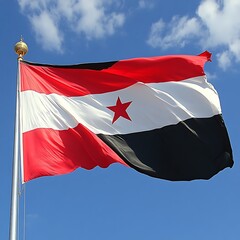 Naklejka premium Bold tricolor flag design waving against clear blue sky background image
