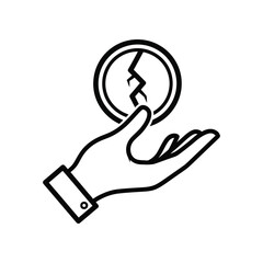 Broken Trust: An image representing trust concept, depicting a hand delicately holding a broken coin, it evokes emotions of fragility, loss and disillusionment. 