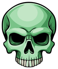 Stylized Human Skull With Green Tone And Bold Outline Front View