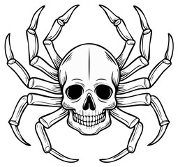 Creepy Halloween Skull Spider, A Spooky Arachnid Fusion with Bony Legs and Macabre Skull Face, A Gothic Symbol for Haunting Horror and Occult Designs
