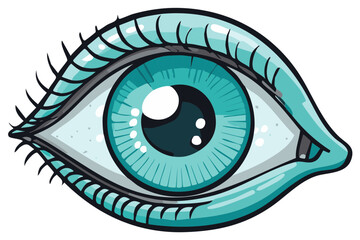 Stylized turquoise eye with long lashes and a detailed iris illustration