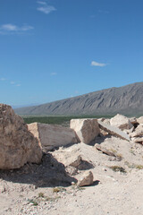 Giant white blocks in the Cuatro Cienegas Marble Mines, Coahuila, Mexico is an amazing landscape in a corner of the desert formerly used for extraction