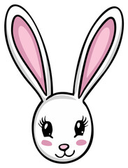 Obraz premium Adorable cartoon bunny rabbit head illustration with sweet expression white and pink colors