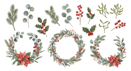 Festive Holiday Winter Botanical Elements Collection for Christmas and New Year Celebrations