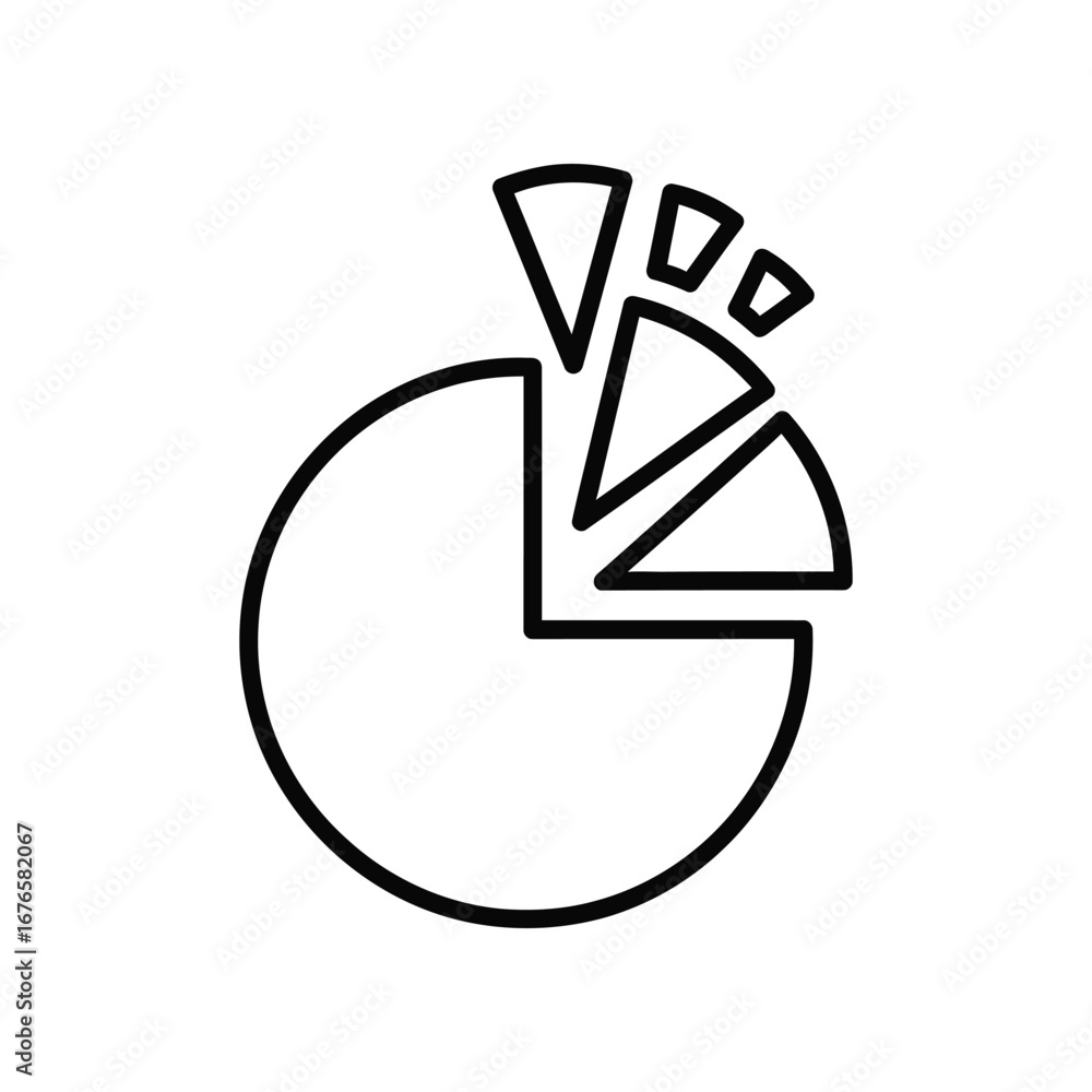 Poster pie chart analysis: a minimalist illustration of a pie chart, meticulously segmented, representing d