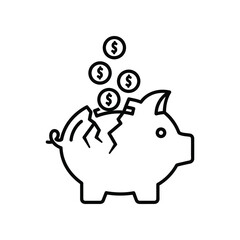 Piggy Bank and Falling Coins: A symbolic representation of savings, this image depicts a cracked piggy bank with coins spilling out, representing concepts of finance and expenditure.