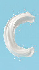 Milk splash letter C on blue background, 3D liquid typography with realistic dairy texture
