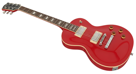 Vibrant Red Electric Guitar Isolated on Black Background Music Instrument