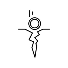 Symbolic Fall: A minimalist and abstract monochrome illustration shows the falling of a circle into the depths of a crack, with the circle in freefall. Evokes feelings of transition and loss.