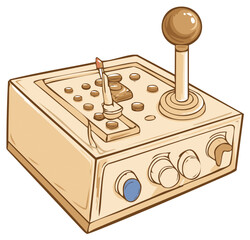 Hand drawn illustration of a vintage arcade video game joystick controller
