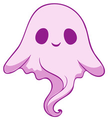 Cute Pink Cartoon Ghost with a Friendly Smile and Curled Tail for Halloween Celebration