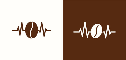 Coffee Pulse Logo Set Bean with Heartbeat and Caffeine Energy Icons

