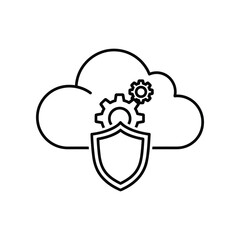 Cloud Security Illustration: An emblematic illustration of cloud security, featuring a shield overlaid on a cloud, with gears symbolizing technology.