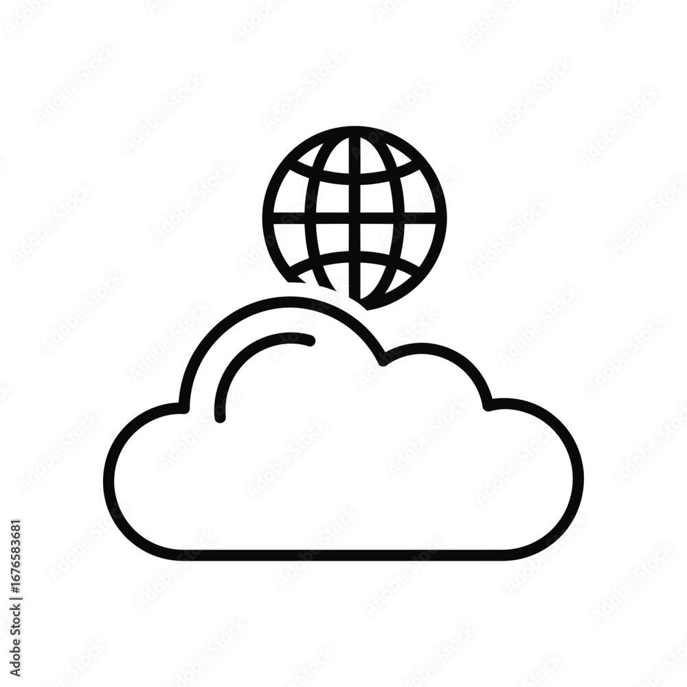 Poster global connectivity: a clean and minimalist line drawing showcasing a stylized globe floating above 