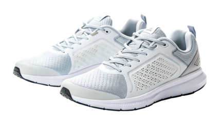 Pair of running shoes with mesh detail transparent background