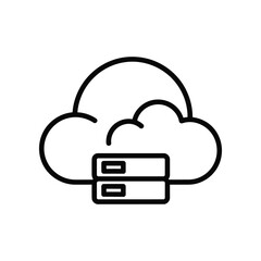 Cloud Server Icon: Simple outlined illustration of a cloud with a server, representing a digital data infrastructure.