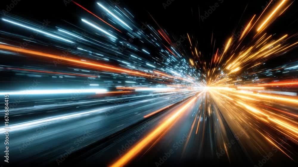 Poster a mesmerizing visual symphony of light streaks, showcasing the concept of rapid technological advanc