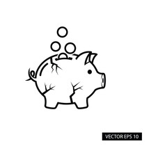 Piggy Bank Silhouette: An illustrative silhouette of a classic piggy bank, representing savings, finance, and investment, as coins are deposited into the savings jar.
