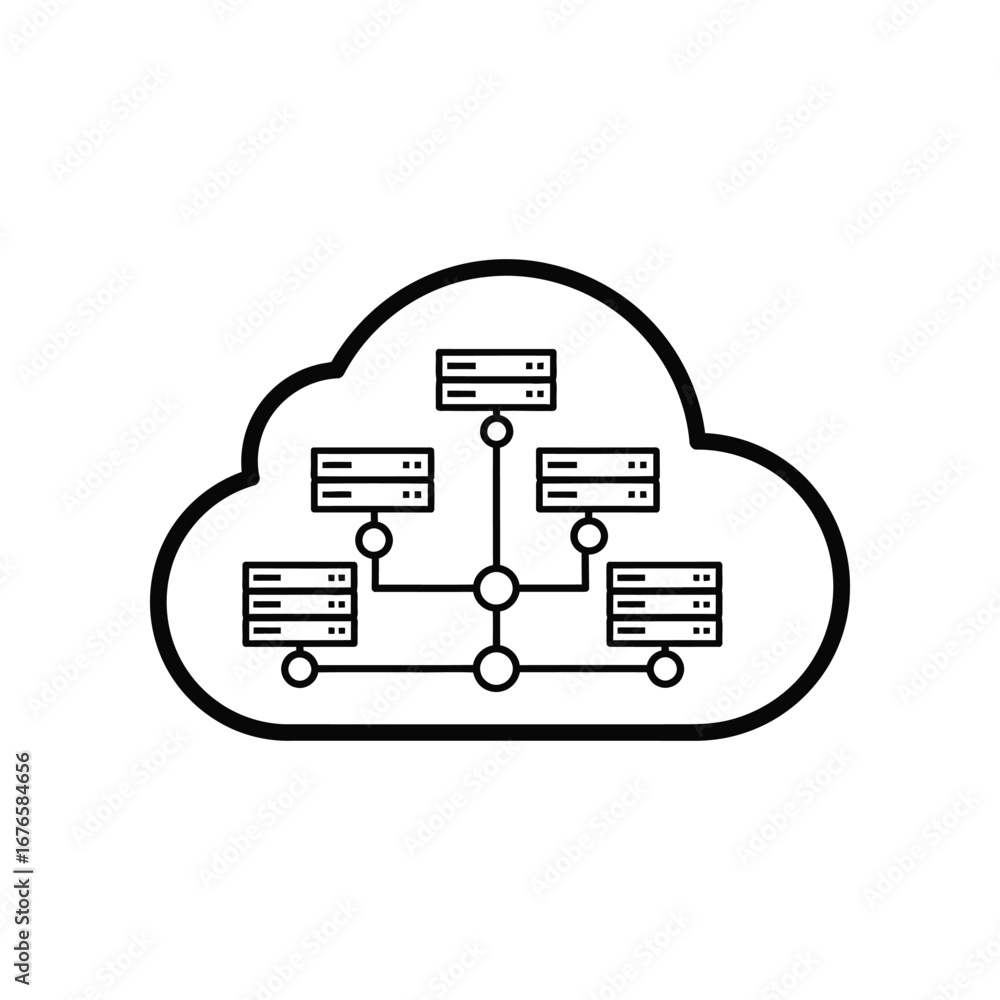 Poster cloud computing diagram: clean graphic of interconnected servers forming a cloud, a visual represent