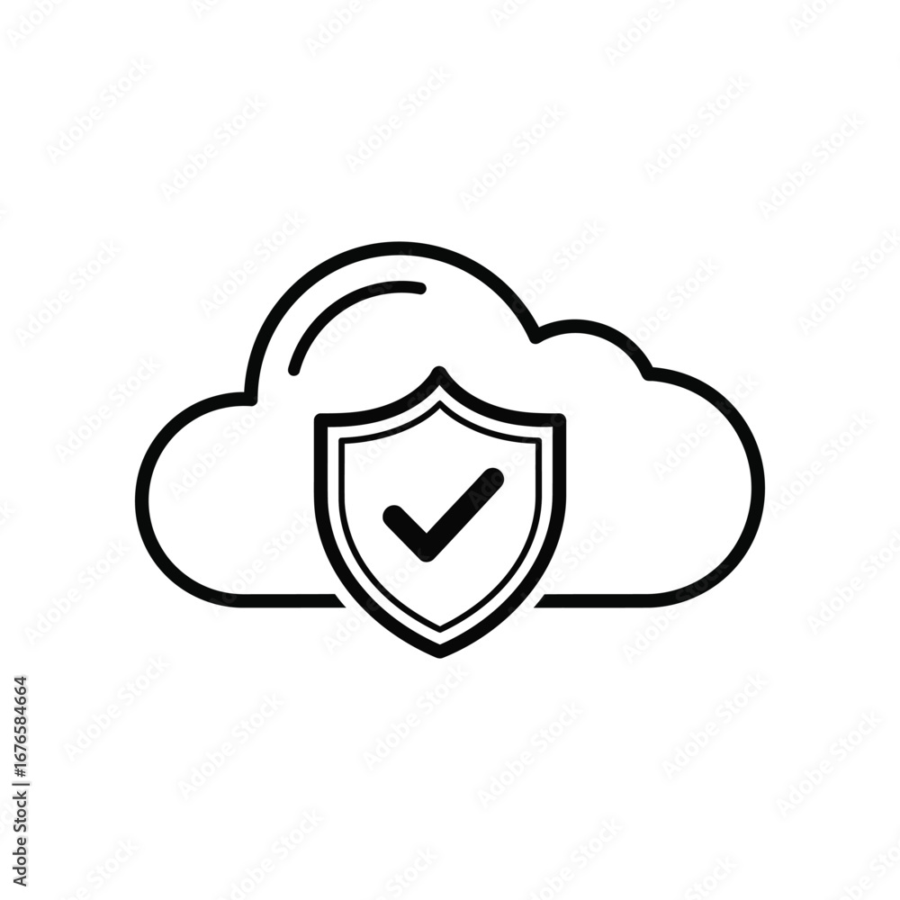 Poster cloud security icon: an elegant, minimalist icon representing secure cloud computing, conveying trus