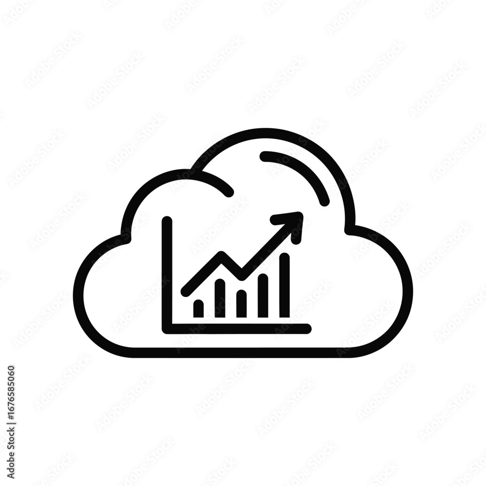Poster cloud-based growth: a clean, vector-style graphic showcases a rising financial chart enveloped withi
