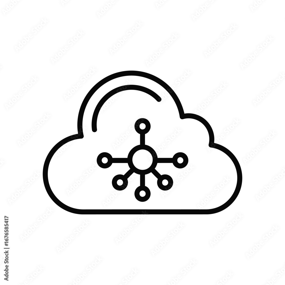 Poster cloud computing icon: clean graphic shows a cloud symbol intertwined with interconnected nodes, repr