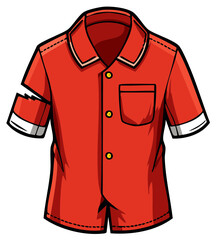 Naklejka premium Illustration of a bright red short-sleeved shirt with a pocket, collar, and buttons