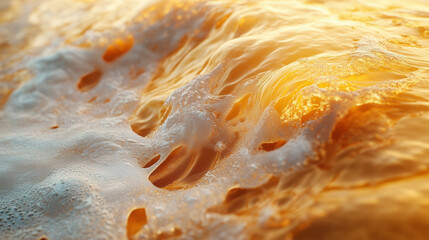 Golden Waves with Bubbly Foam in Sunset Light