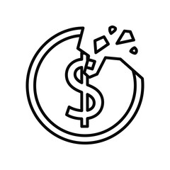 Economic Ruin: The stark depiction of a cracked coin, featuring the dollar sign, symbolizes financial hardship, economic instability, and the potential for monetary failure.