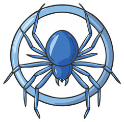 Vibrant blue spider icon within a pale blue ring arachnid illustration