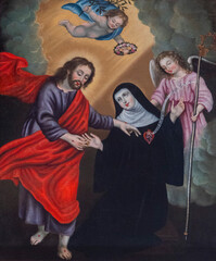 Painting (19th century) of The mystical marriage of Saint Gertrude of Helfta.