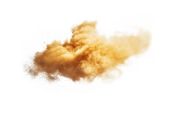 Golden smoke cloud effect, sandstorm dust, explosion, fire, isolated graphic element, png image resource isolated on transparent background